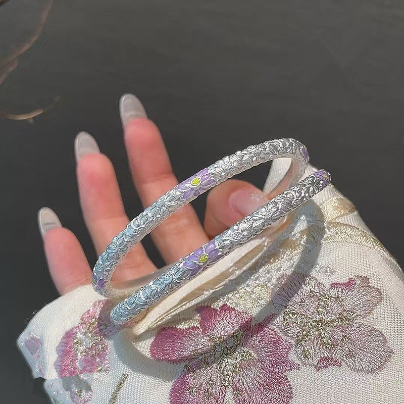 Silver & Lavender Floral Bangle Set