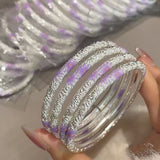 Silver & Lavender Floral Bangle Set