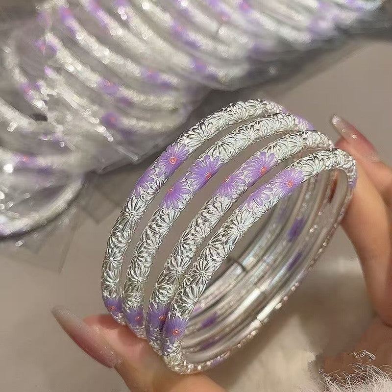 Silver & Lavender Floral Bangle Set