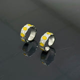 Engraved Open Rings with Yellow Stones