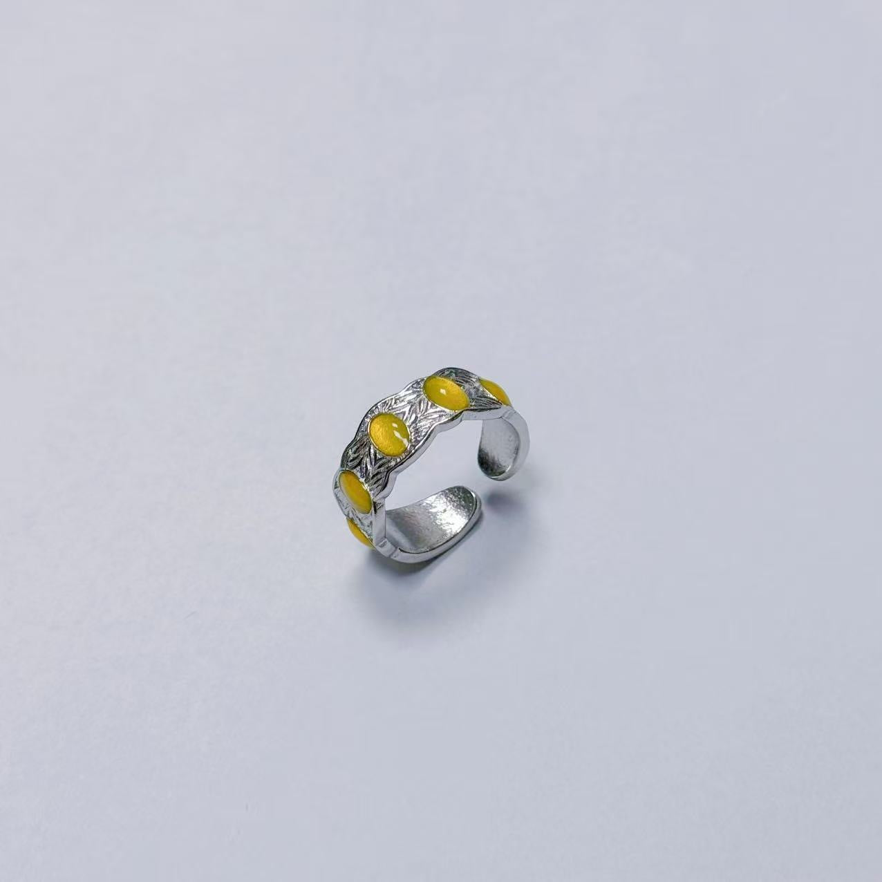 Engraved Open Rings with Yellow Stones