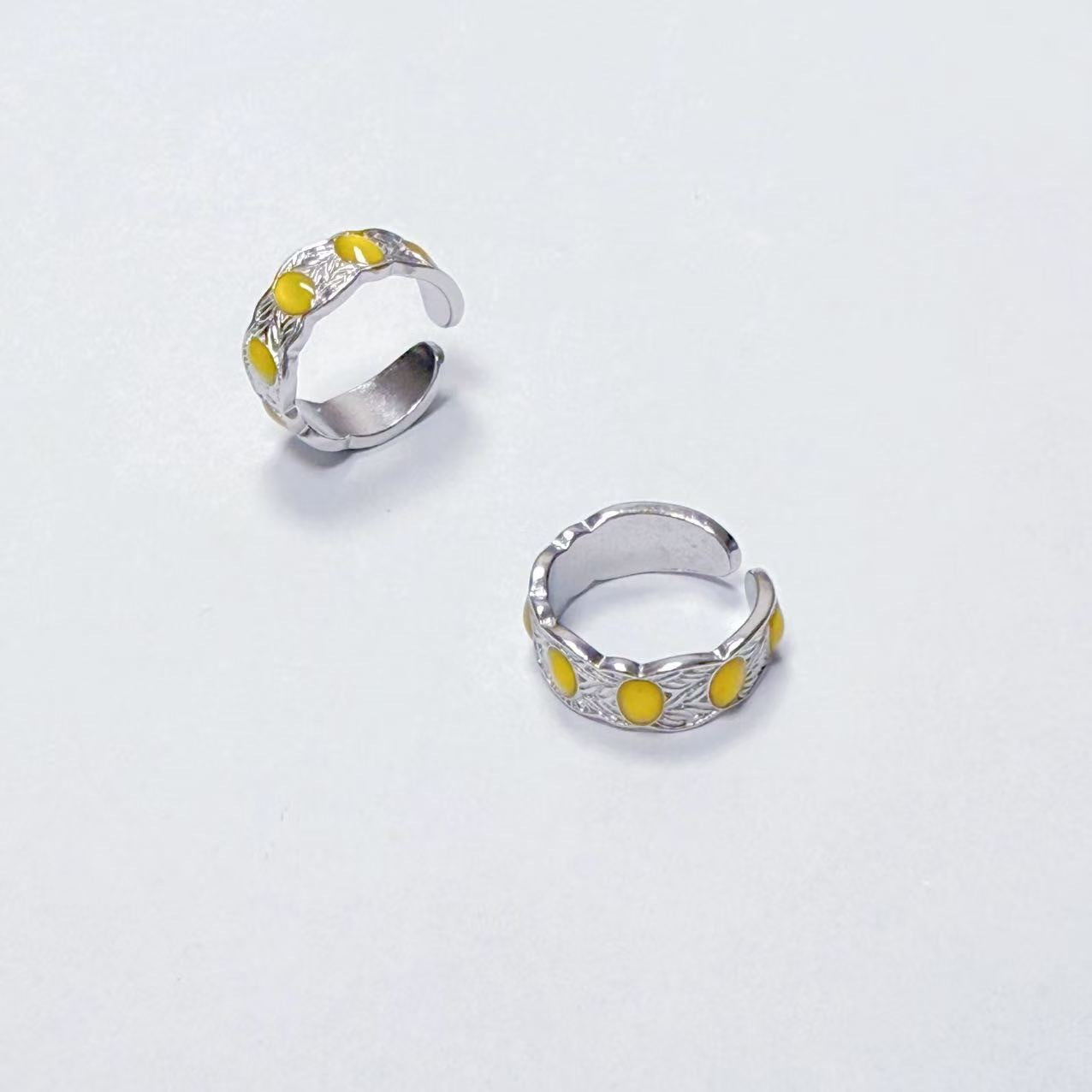Engraved Open Rings with Yellow Stones