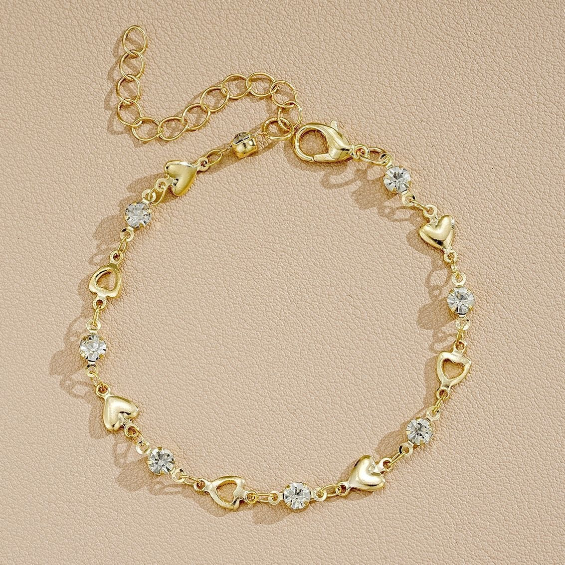 Heart Charm Crystal Chain Bracelet