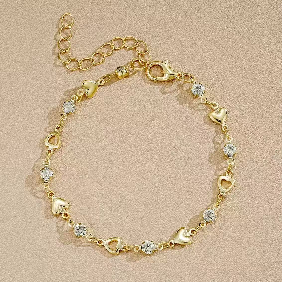 Heart Charm Crystal Chain Bracelet
