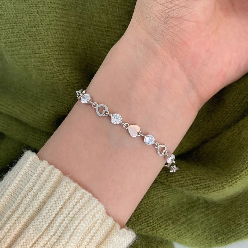 Heart Charm Crystal Chain Bracelet