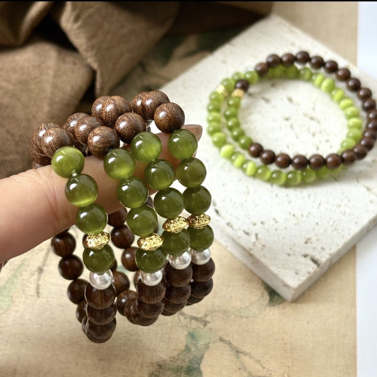 Natural Beaded Stretch Bracelet