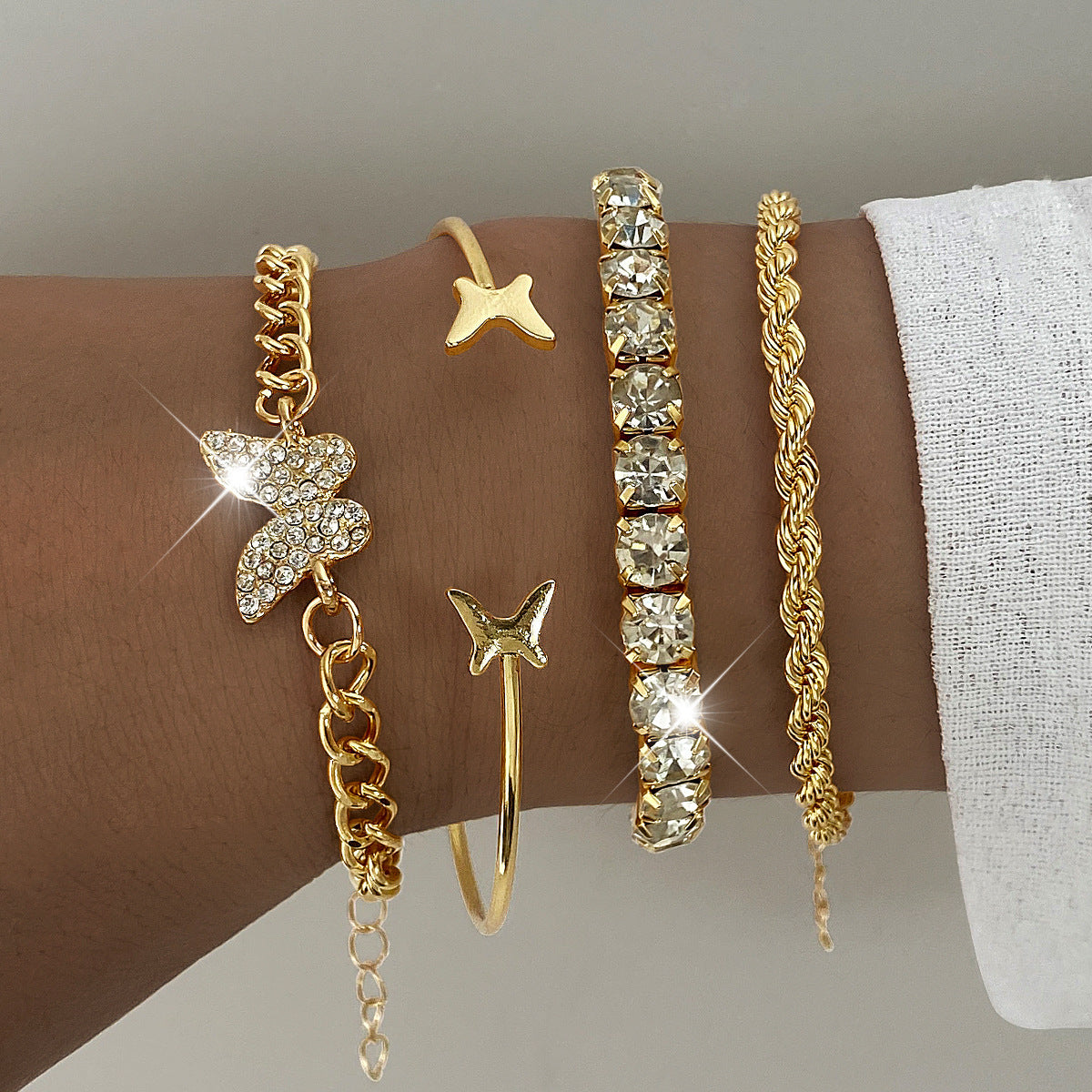 Butterfly Rhinestone Bracelet Set