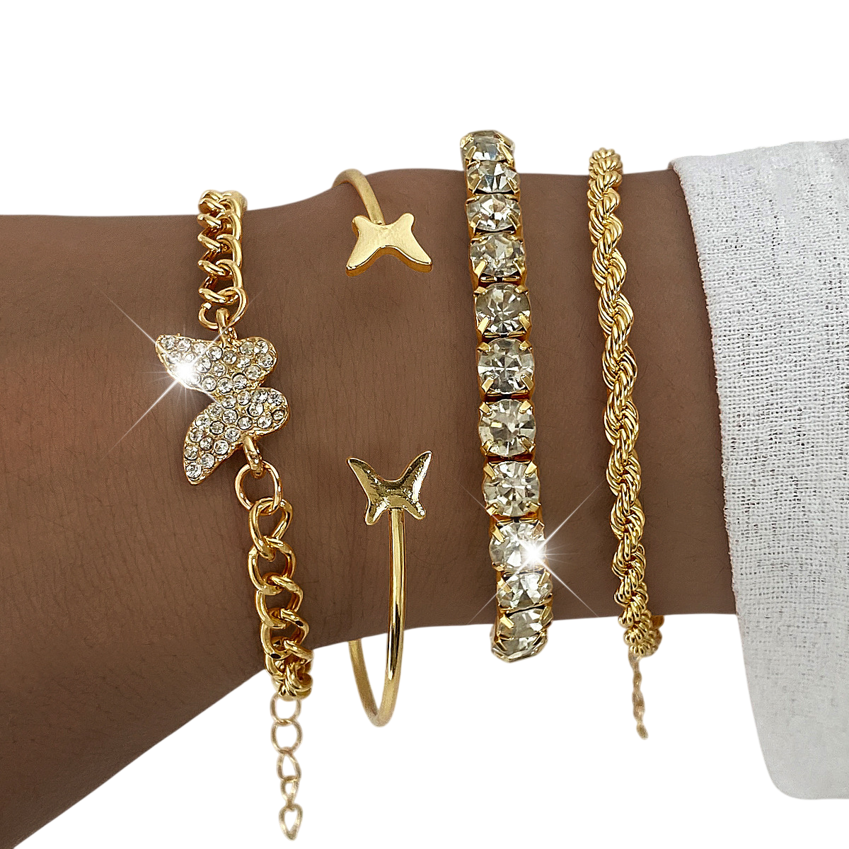 Butterfly Rhinestone Bracelet Set