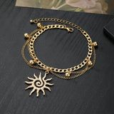 Women's Gold Sun Charm Layered Bracelet