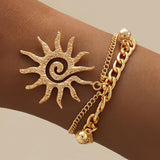 Women's Gold Sun Charm Layered Bracelet
