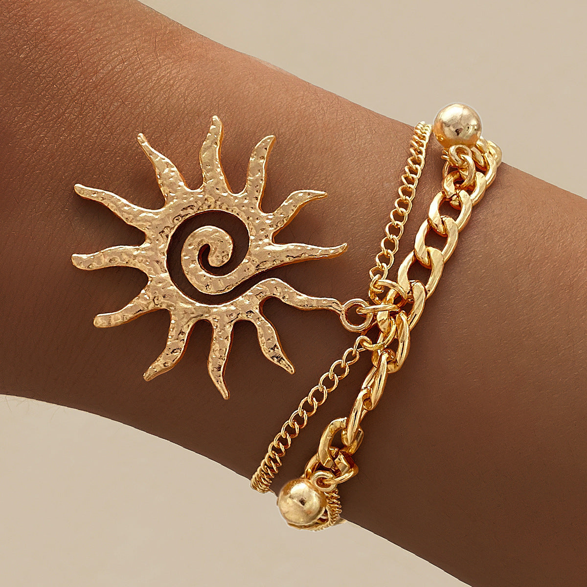 Women's Gold Sun Charm Layered Bracelet
