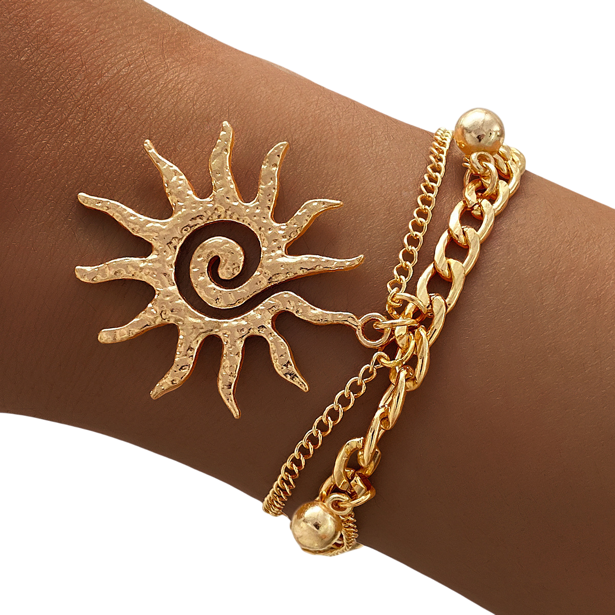 Women's Gold Sun Charm Layered Bracelet