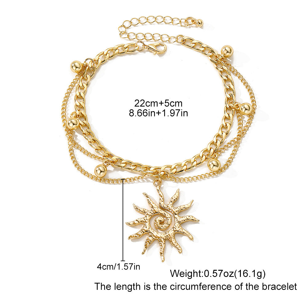 Women's Gold Sun Charm Layered Bracelet