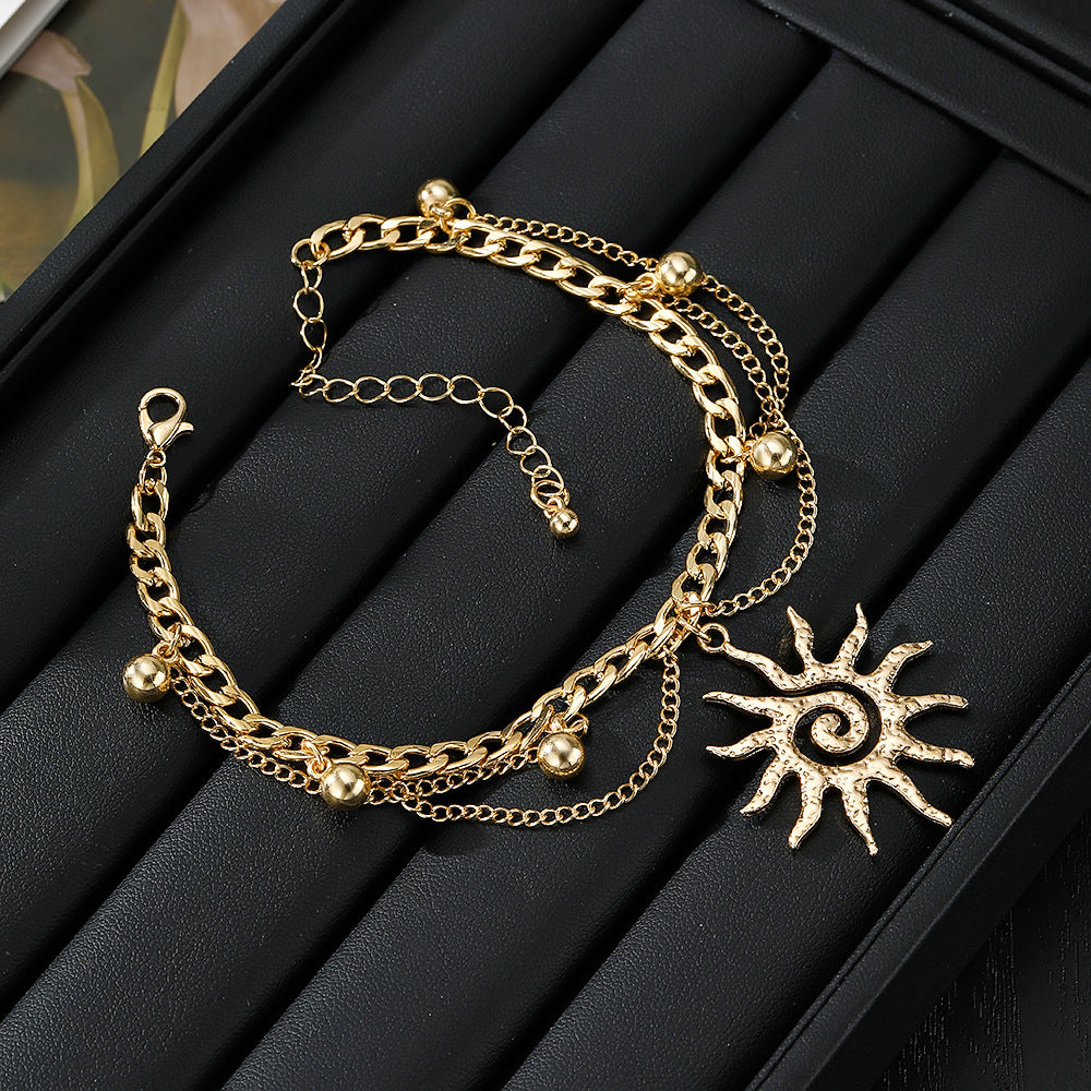 Women's Gold Sun Charm Layered Bracelet