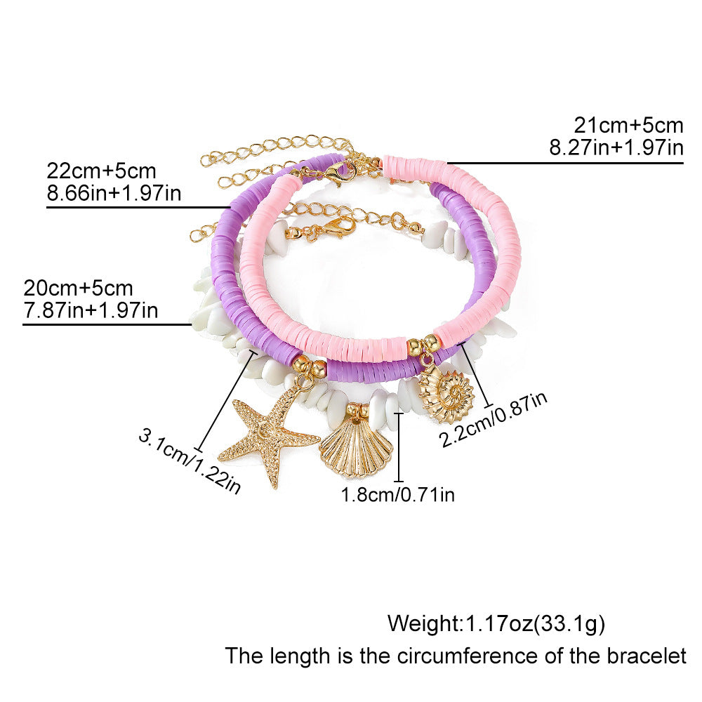 Women's Seashell Charm Bracelet Set