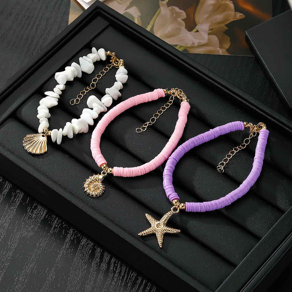 Women's Seashell Charm Bracelet Set