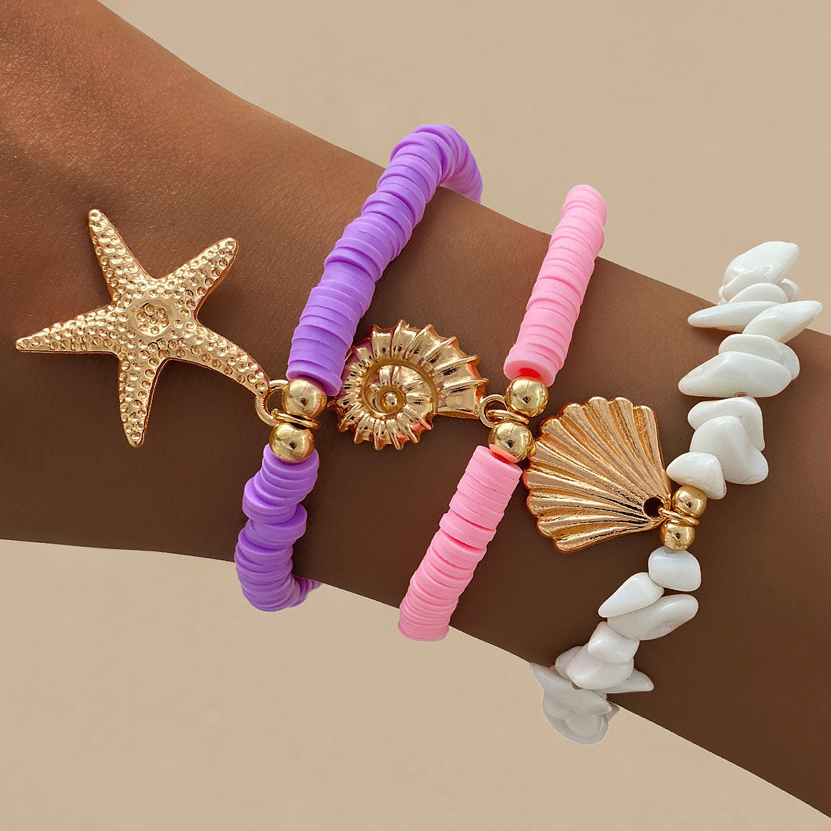 Women's Seashell Charm Bracelet Set