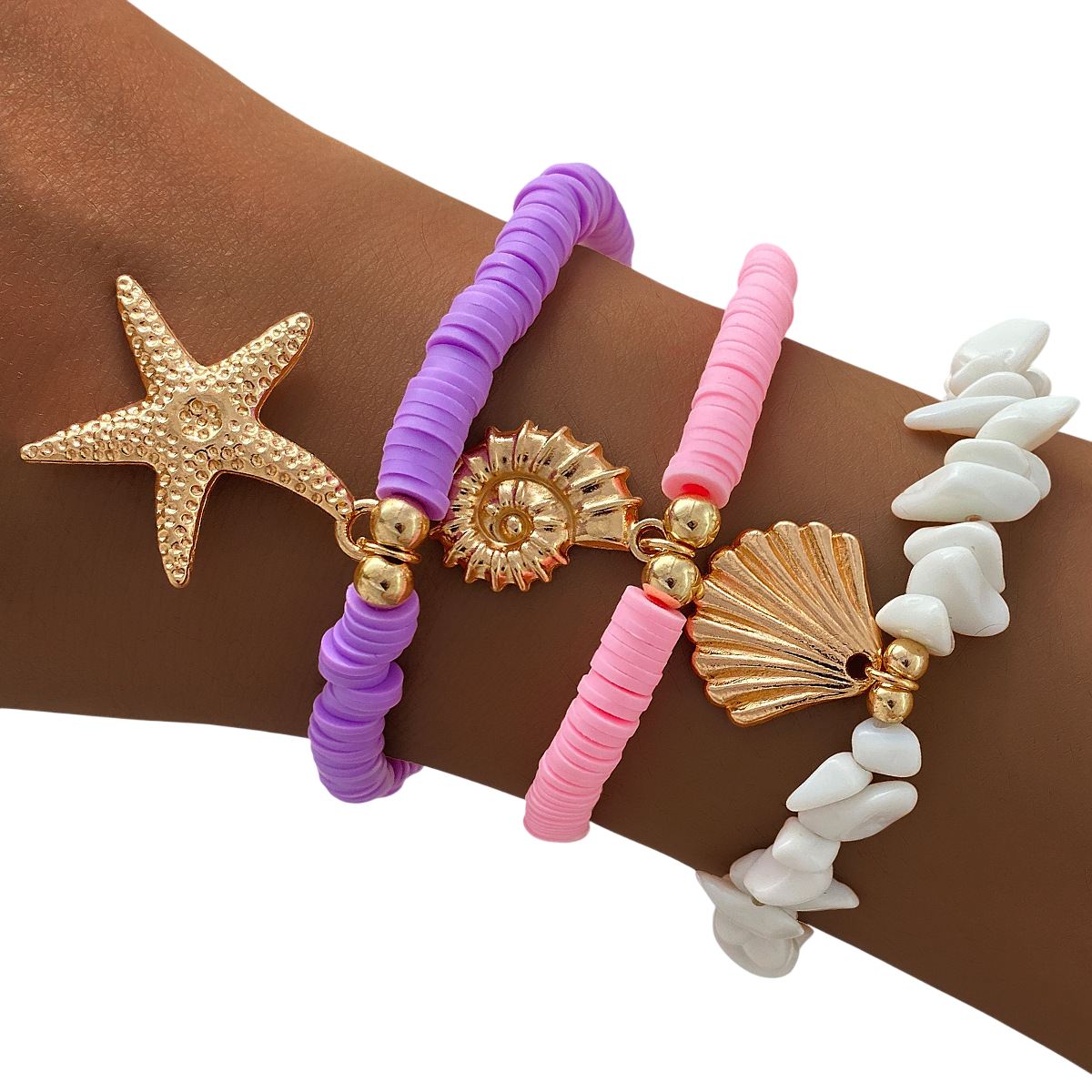 Women's Seashell Charm Bracelet Set