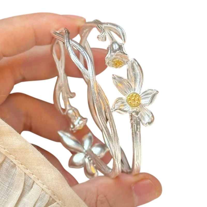 Women's Silver Floral Charm Bracelet