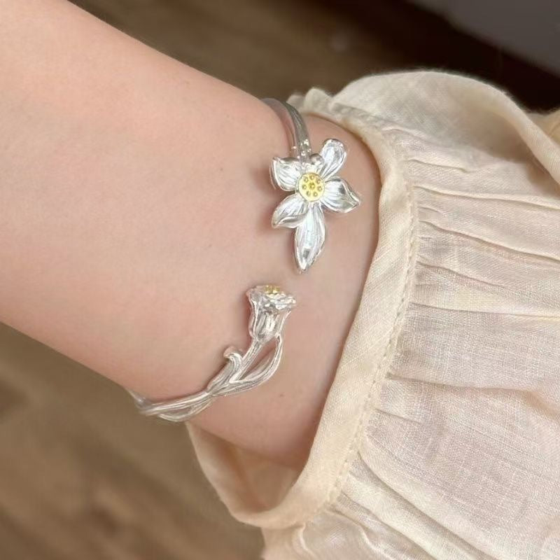 Women's Silver Floral Charm Bracelet