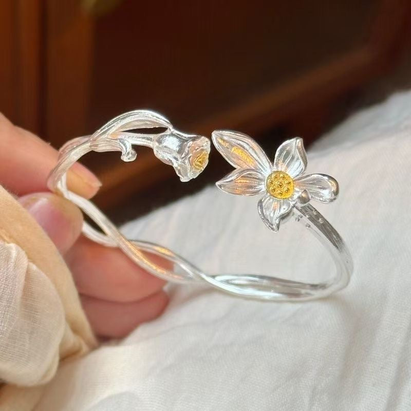 Women's Silver Floral Charm Bracelet