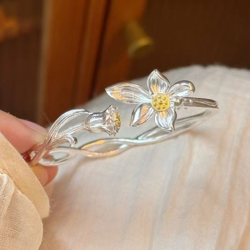 Women's Silver Floral Charm Bracelet