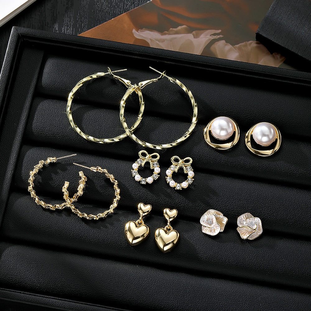 Women's Gold Hoop Stud Earring Set