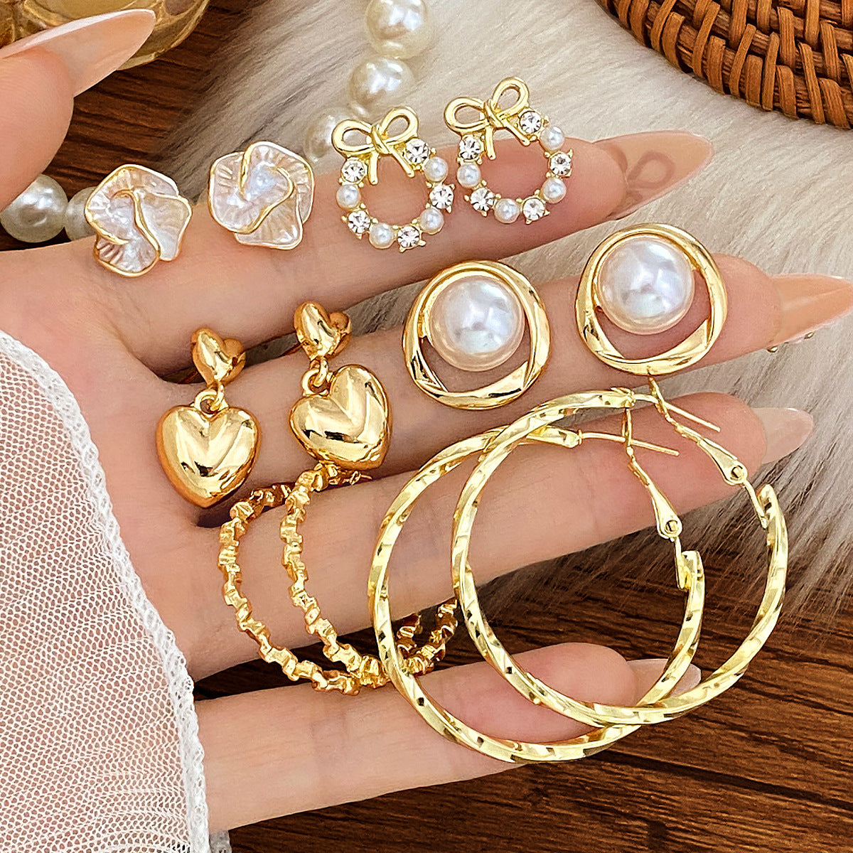 Women's Gold Hoop Stud Earring Set