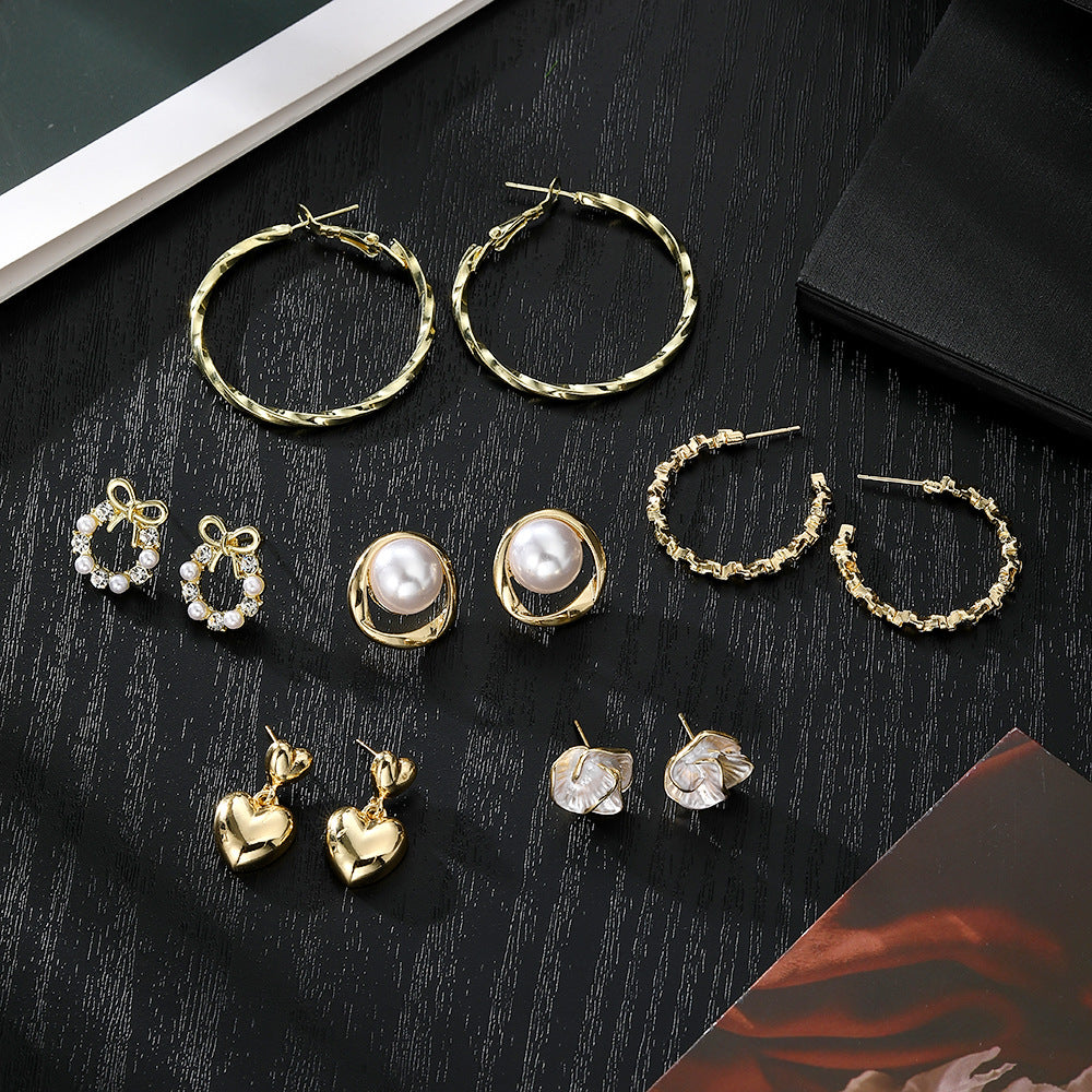 Women's Gold Hoop Stud Earring Set