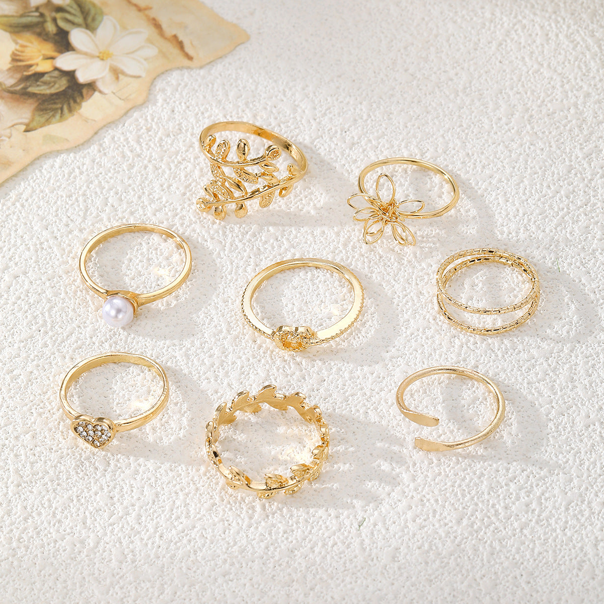 Women’s Gold-Tone Mixed Design Ring Set