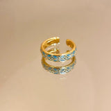 Women’s Gold-Tone Blue Enamel Floral Ring Set