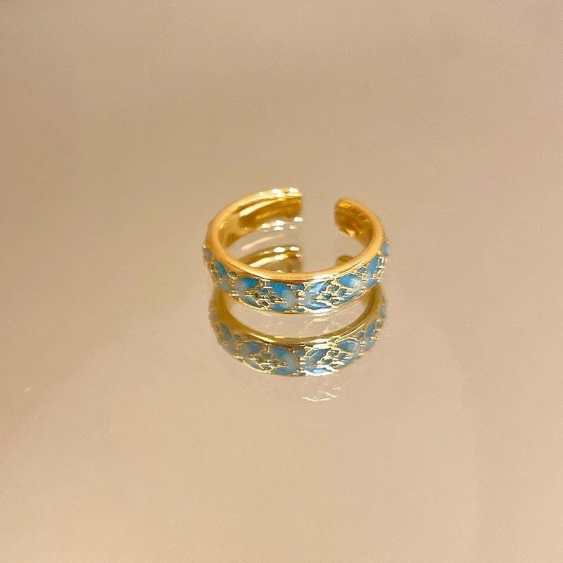 Women’s Gold-Tone Blue Enamel Floral Ring Set