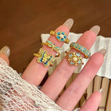 Women’s Gold-Tone Blue Enamel Floral Ring Set