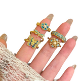 Women’s Gold-Tone Blue Enamel Floral Ring Set