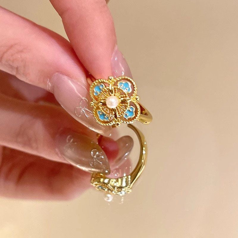 Women’s Gold-Tone Blue Enamel Floral Ring Set