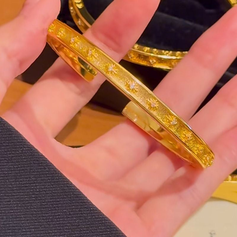 Gold Textured Floral Bangle Bracelet