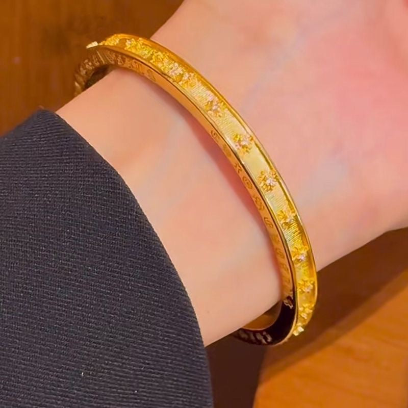Gold Textured Floral Bangle Bracelet