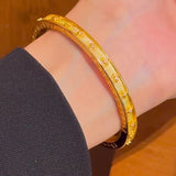 Gold Textured Floral Bangle Bracelet