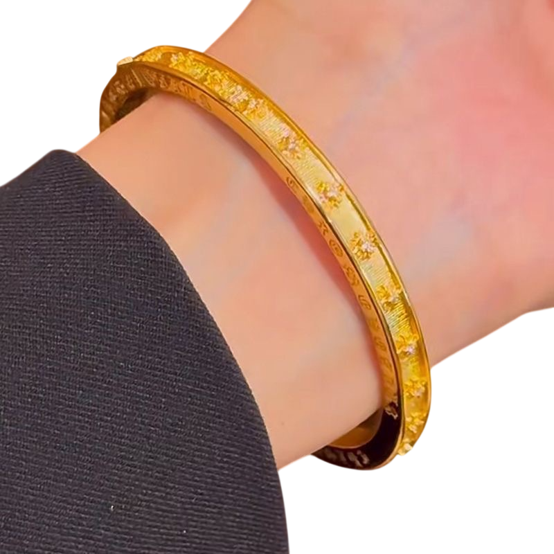Gold Textured Floral Bangle Bracelet