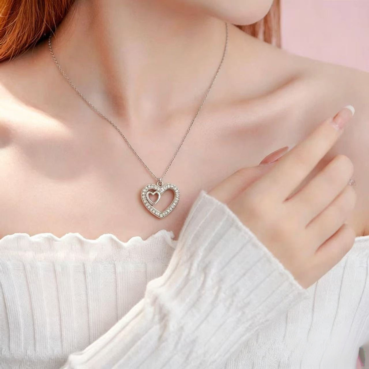 Women’s Double Heart Crystal Pendant Necklace