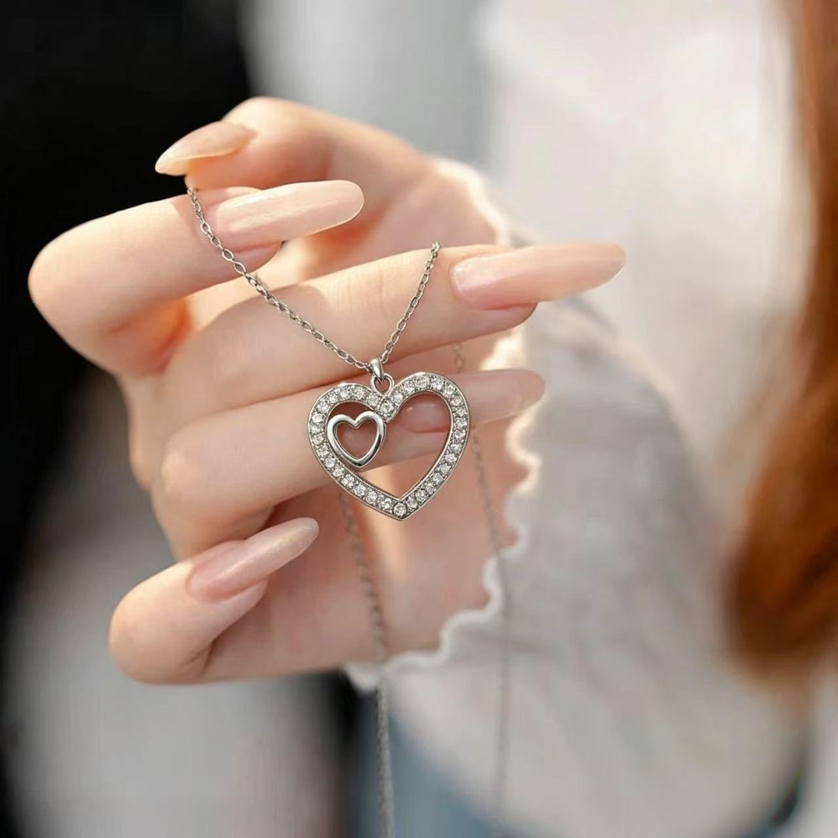Women’s Double Heart Crystal Pendant Necklace