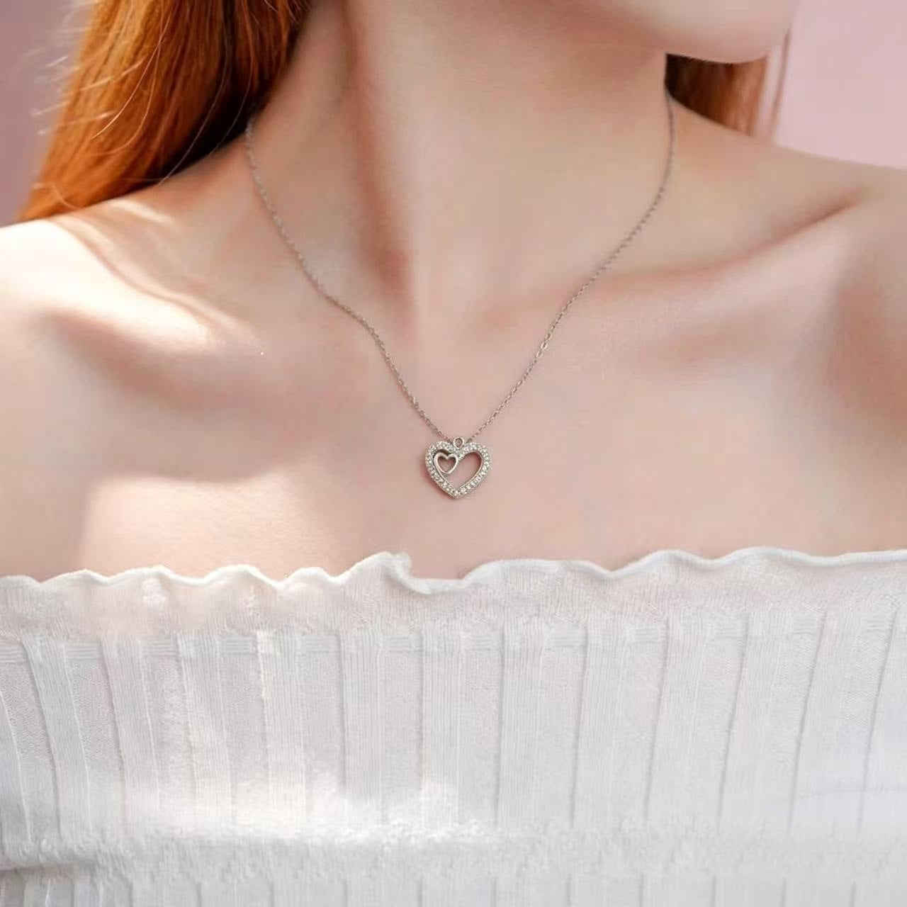 Women’s Double Heart Crystal Pendant Necklace