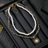 Layered Pearl & Sun Pendant Necklace
