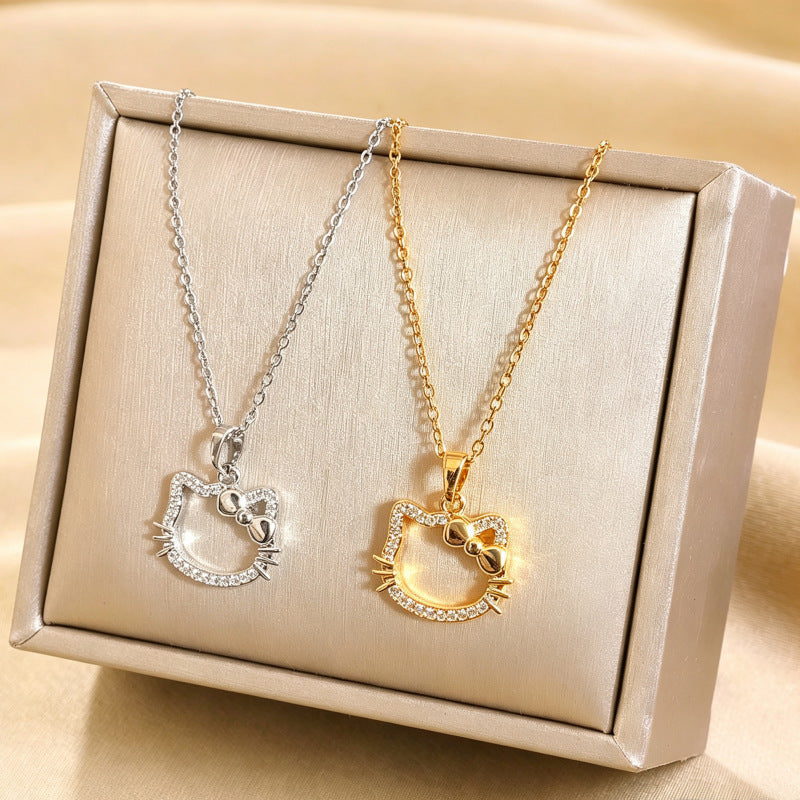 Crystal Cat Pendant Necklace for Women
