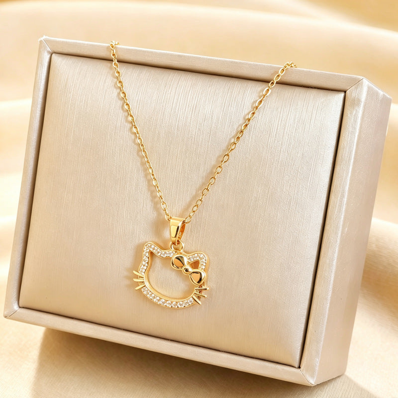 Crystal Cat Pendant Necklace for Women