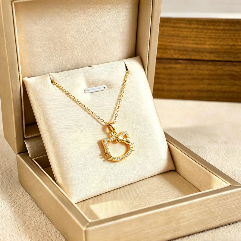 Crystal Cat Pendant Necklace for Women