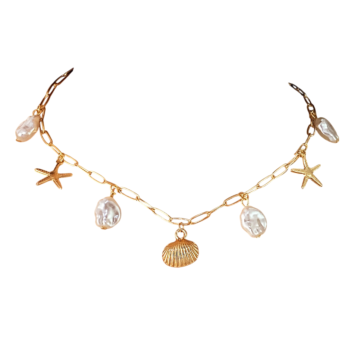Women’s Pearl Shell Charm Layered Necklace