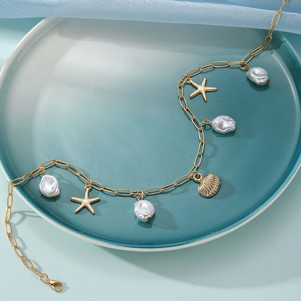 Women’s Pearl Shell Charm Layered Necklace