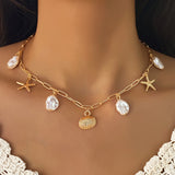 Women’s Pearl Shell Charm Layered Necklace
