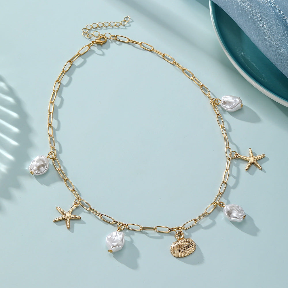 Women’s Pearl Shell Charm Layered Necklace